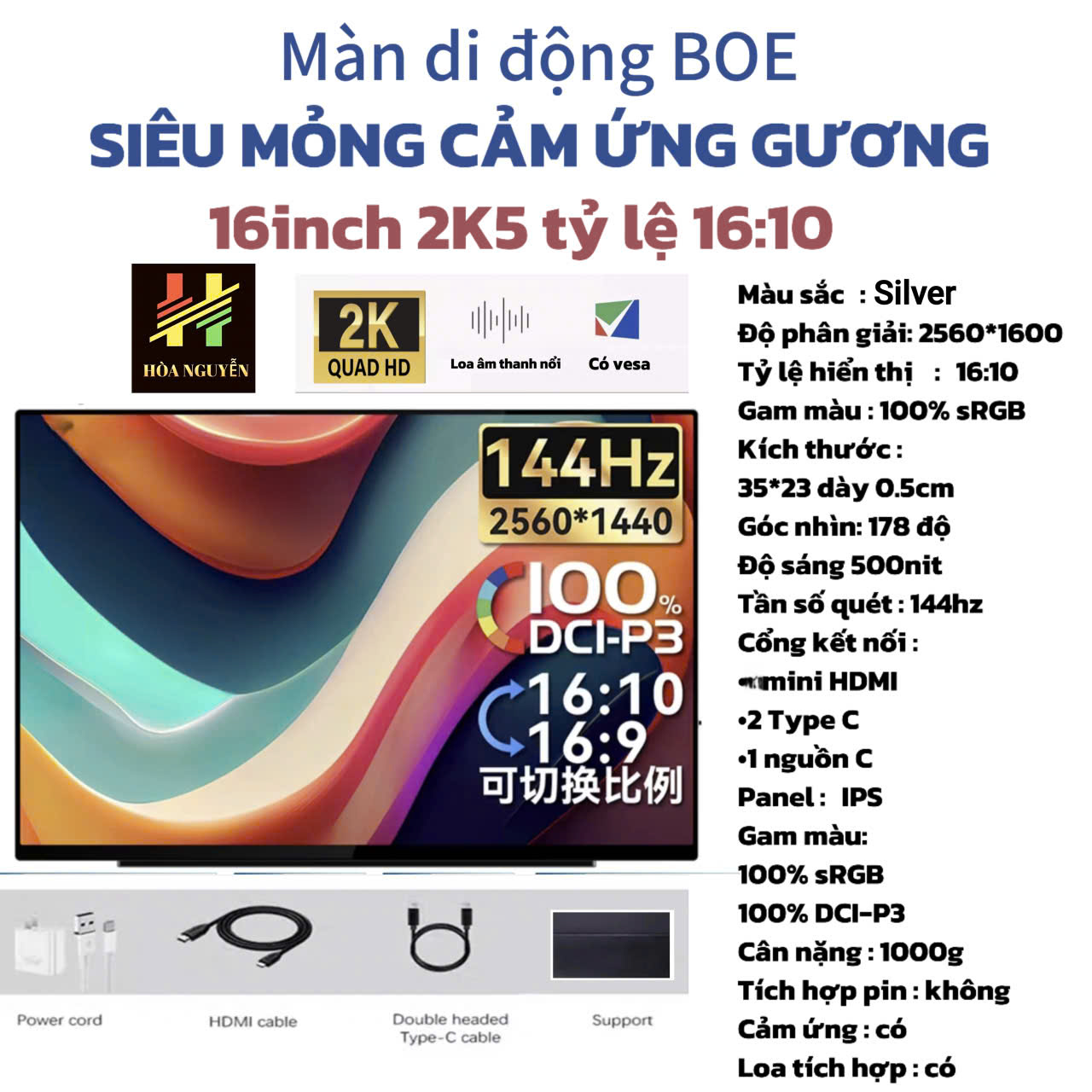 Màn 16inch 2K5 Cảm ứng gương 144hz