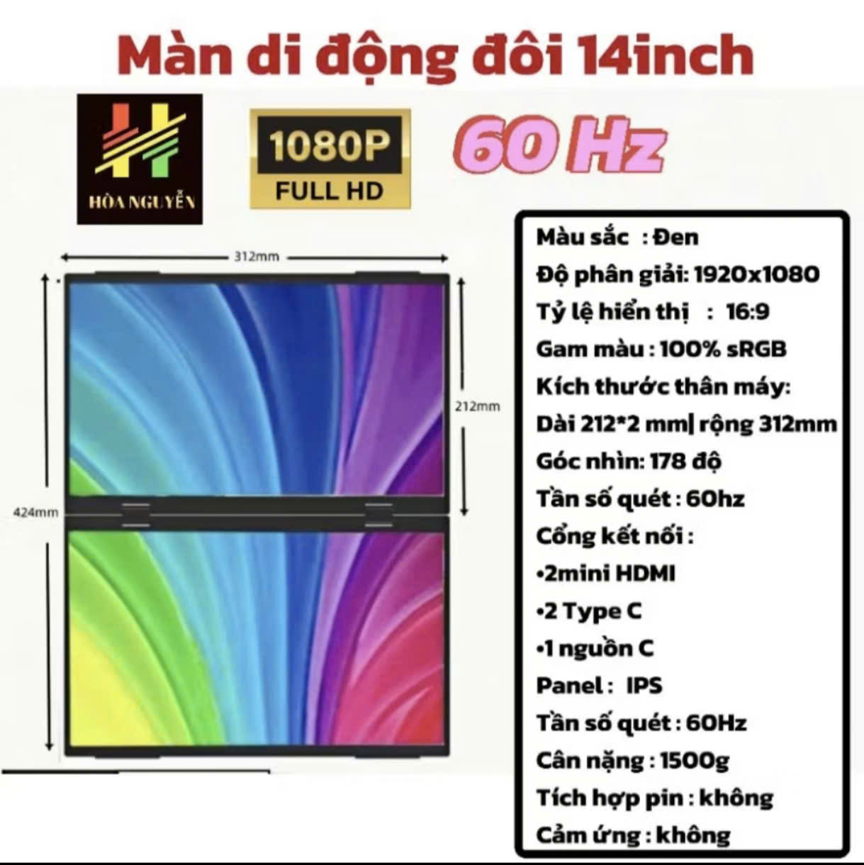 Màn DUAL 14inch FHD 60hz