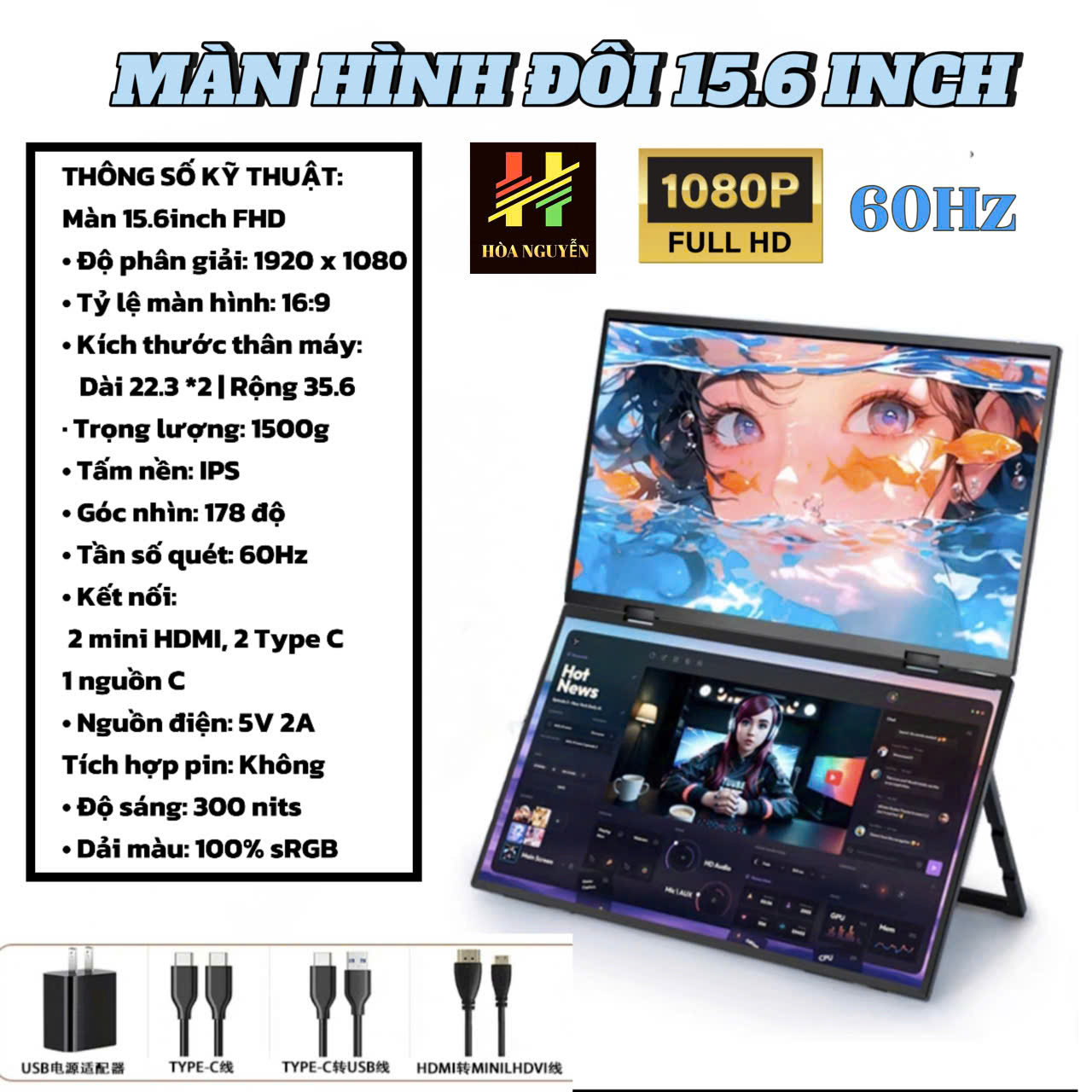 Màn DUAL 15.6inch FHD 60hz